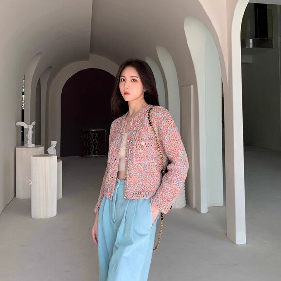 CHICJOC 100% Cotton Hand-Knitted Cardigan with Loro Piana Yarn size 38 - Picture 15 of 16